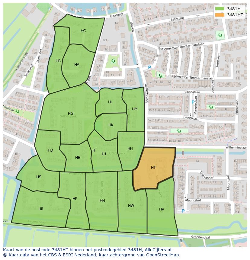 Afbeelding van het postcodegebied 3481 HT op de kaart.