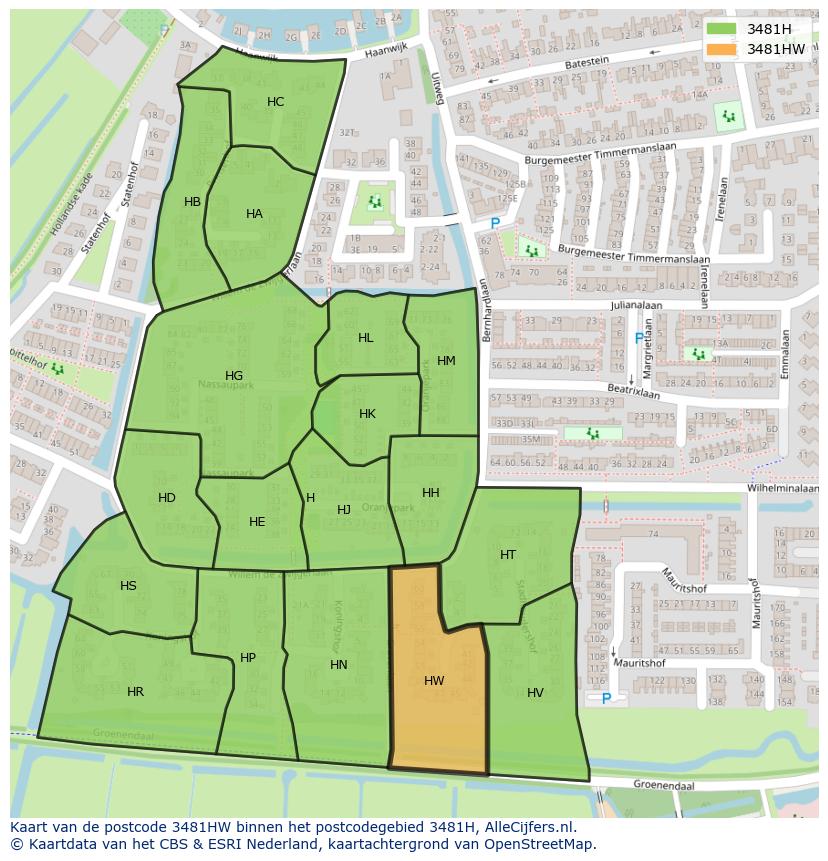 Afbeelding van het postcodegebied 3481 HW op de kaart.