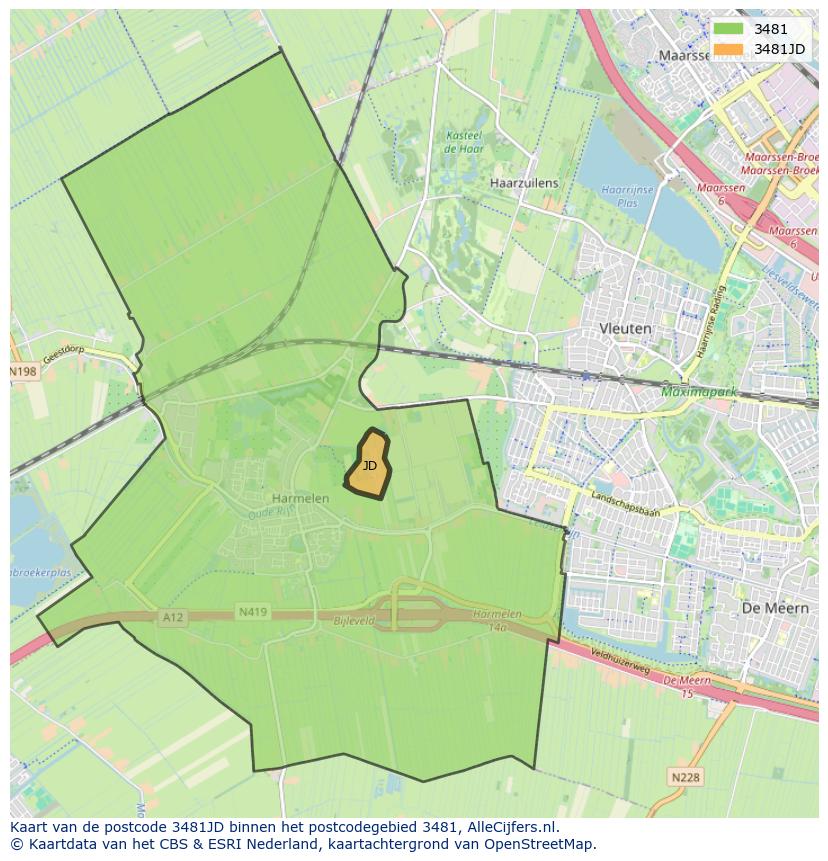 Afbeelding van het postcodegebied 3481 JD op de kaart.