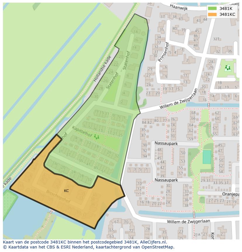 Afbeelding van het postcodegebied 3481 KC op de kaart.
