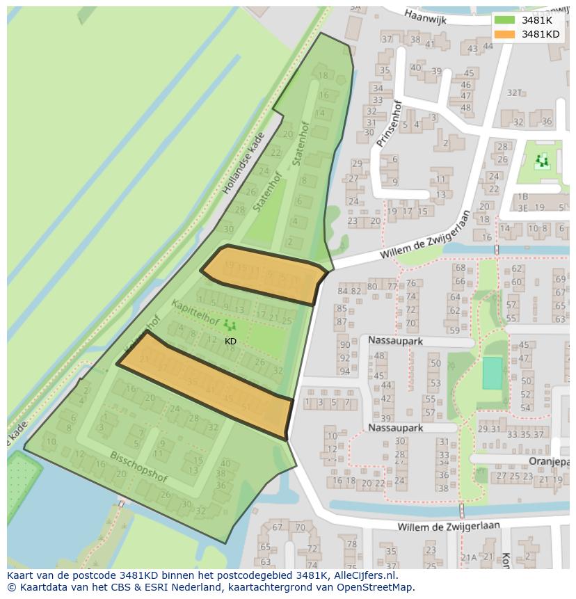 Afbeelding van het postcodegebied 3481 KD op de kaart.