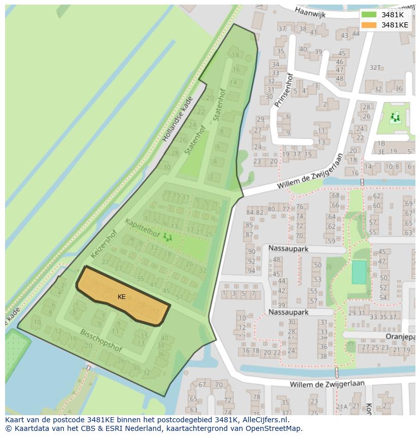 Afbeelding van het postcodegebied 3481 KE op de kaart.