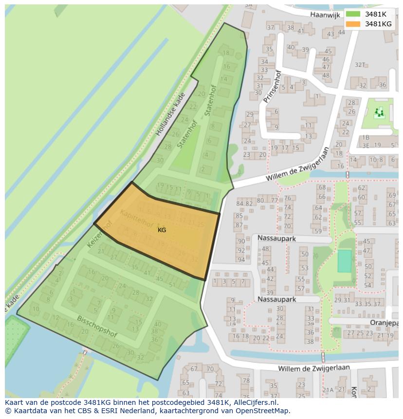 Afbeelding van het postcodegebied 3481 KG op de kaart.