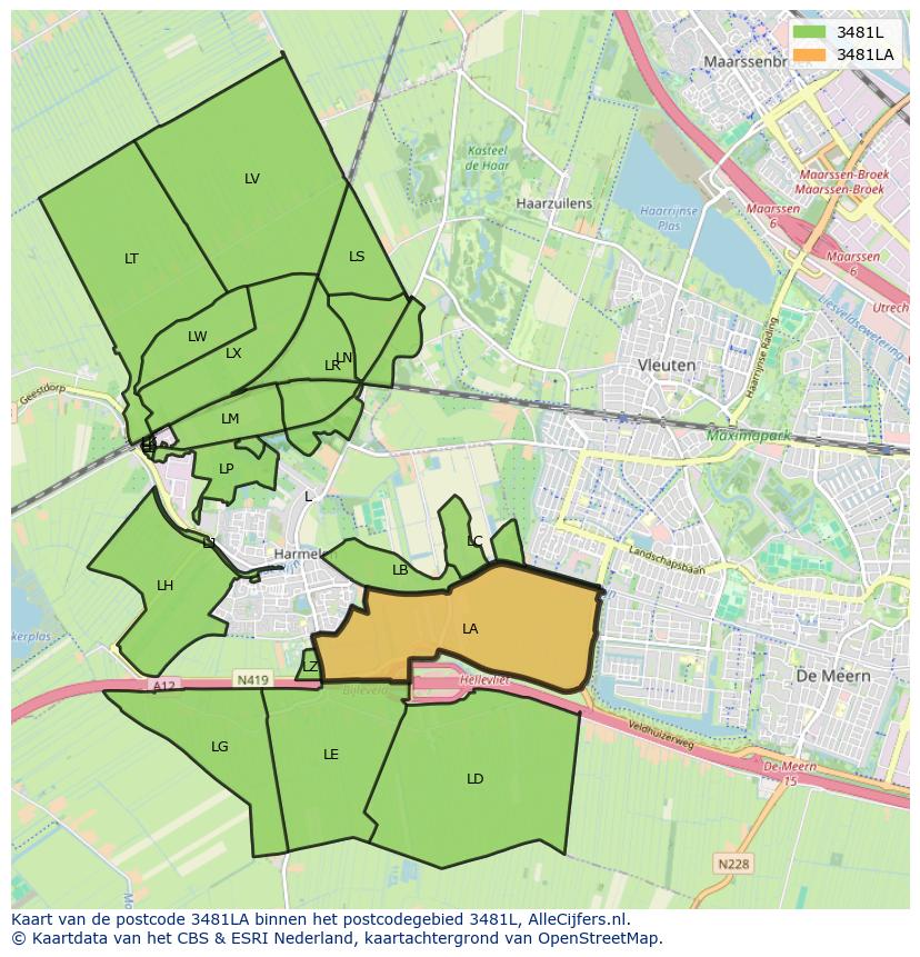 Afbeelding van het postcodegebied 3481 LA op de kaart.