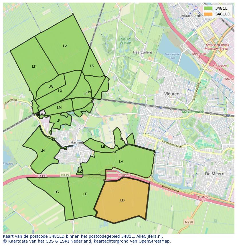 Afbeelding van het postcodegebied 3481 LD op de kaart.