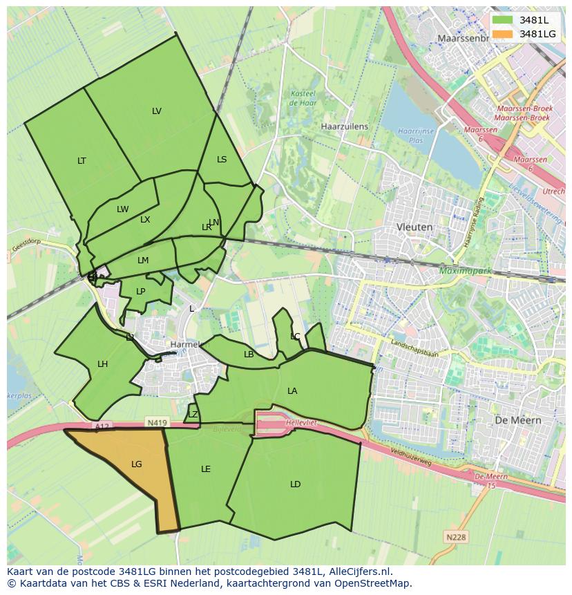 Afbeelding van het postcodegebied 3481 LG op de kaart.