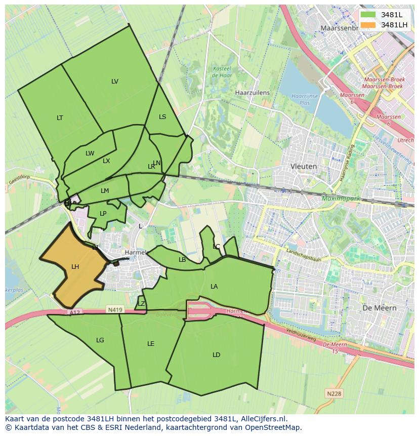 Afbeelding van het postcodegebied 3481 LH op de kaart.