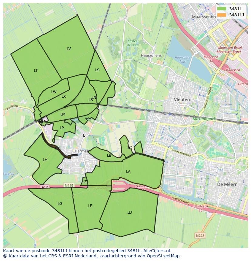 Afbeelding van het postcodegebied 3481 LJ op de kaart.