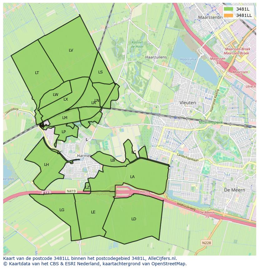 Afbeelding van het postcodegebied 3481 LL op de kaart.