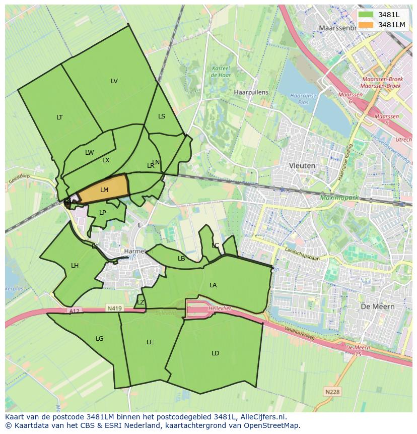 Afbeelding van het postcodegebied 3481 LM op de kaart.