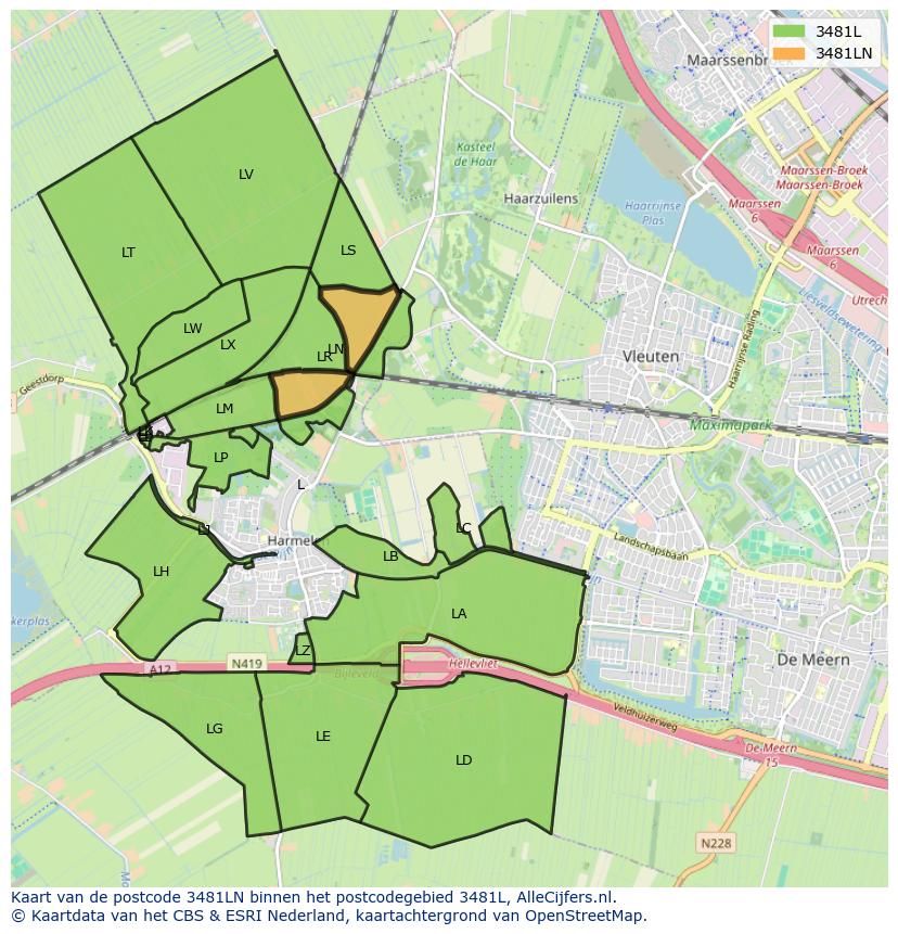 Afbeelding van het postcodegebied 3481 LN op de kaart.