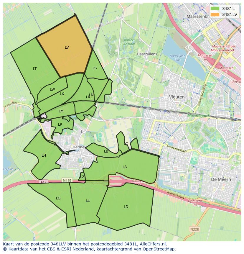 Afbeelding van het postcodegebied 3481 LV op de kaart.