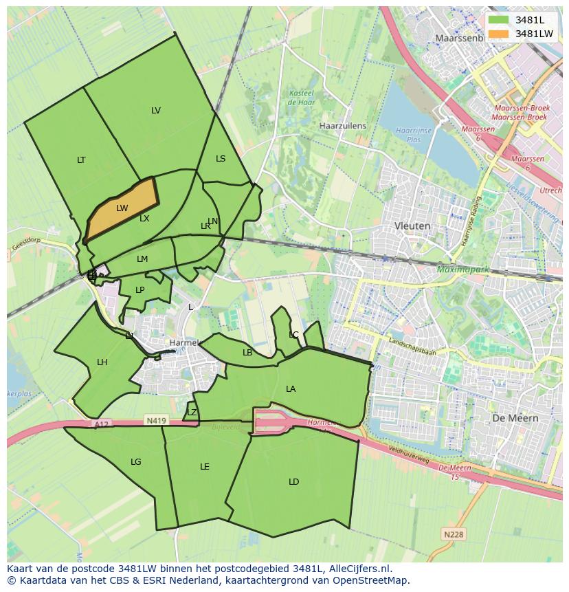 Afbeelding van het postcodegebied 3481 LW op de kaart.