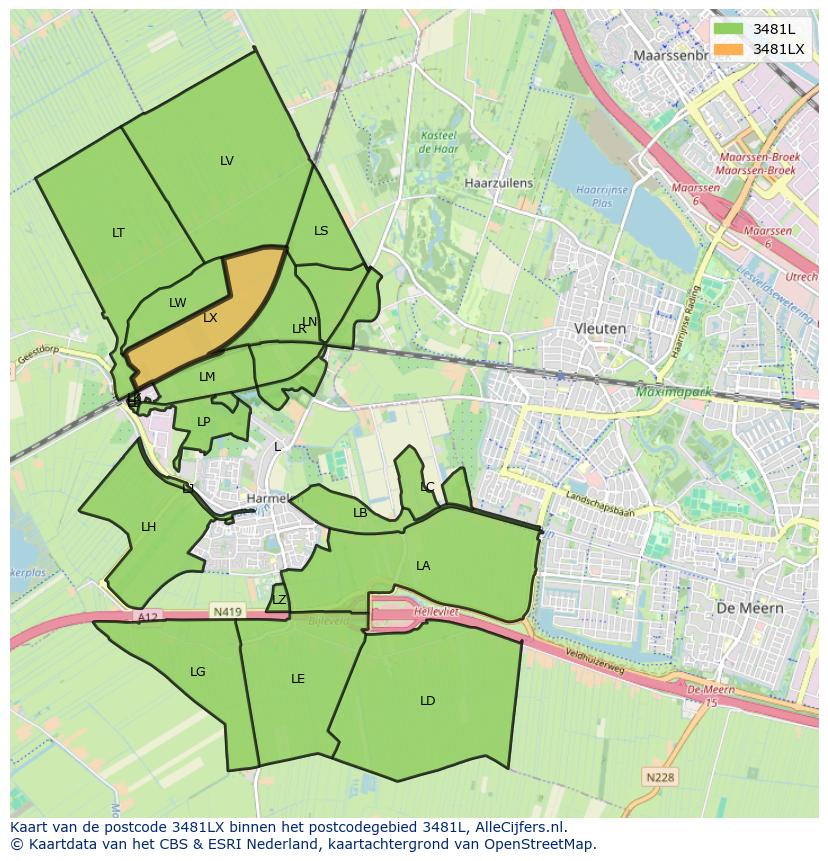 Afbeelding van het postcodegebied 3481 LX op de kaart.