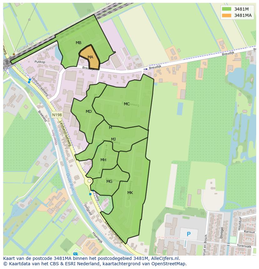 Afbeelding van het postcodegebied 3481 MA op de kaart.