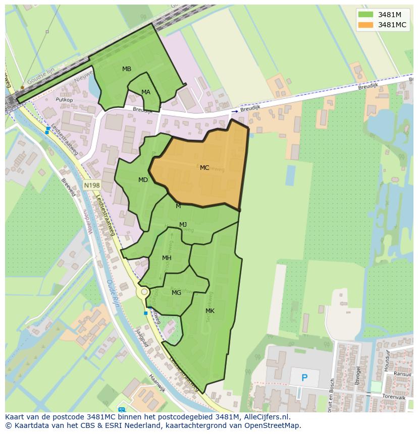 Afbeelding van het postcodegebied 3481 MC op de kaart.