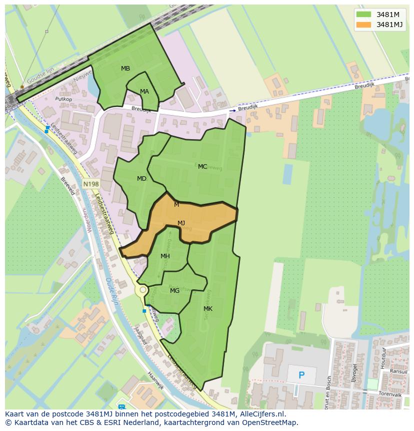 Afbeelding van het postcodegebied 3481 MJ op de kaart.