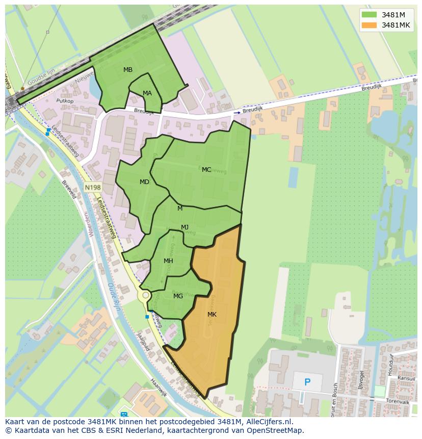 Afbeelding van het postcodegebied 3481 MK op de kaart.