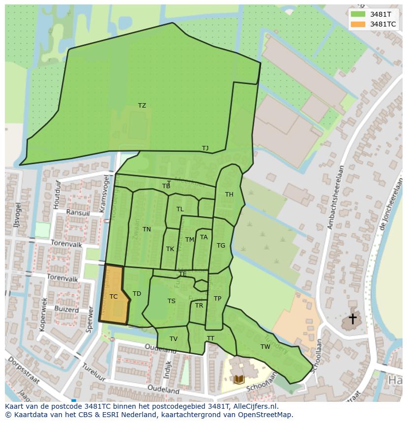 Afbeelding van het postcodegebied 3481 TC op de kaart.