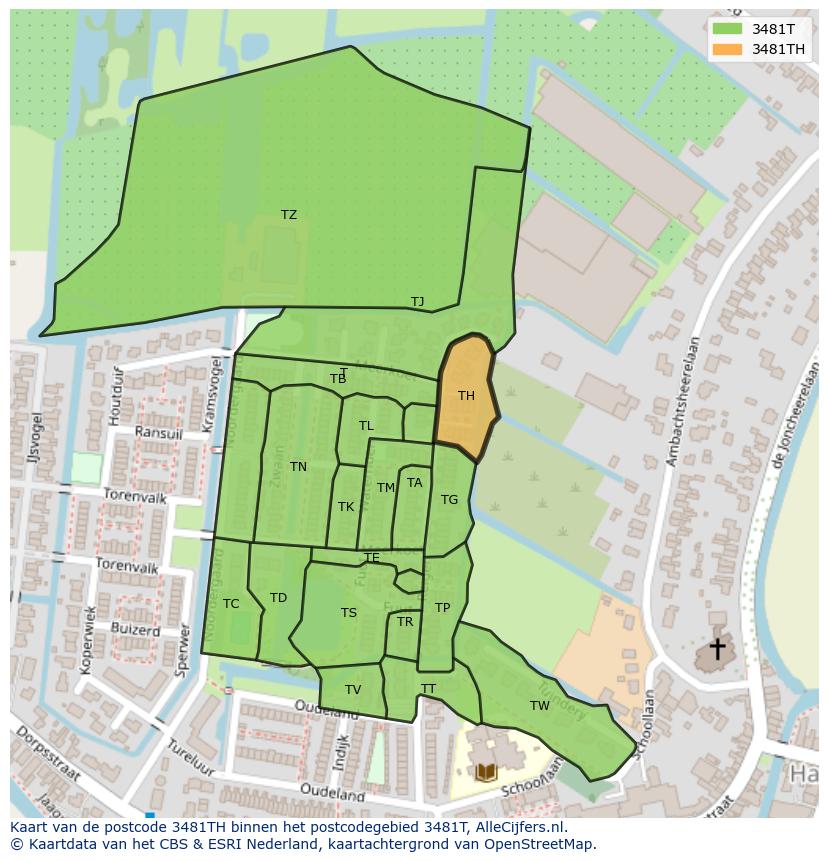 Afbeelding van het postcodegebied 3481 TH op de kaart.