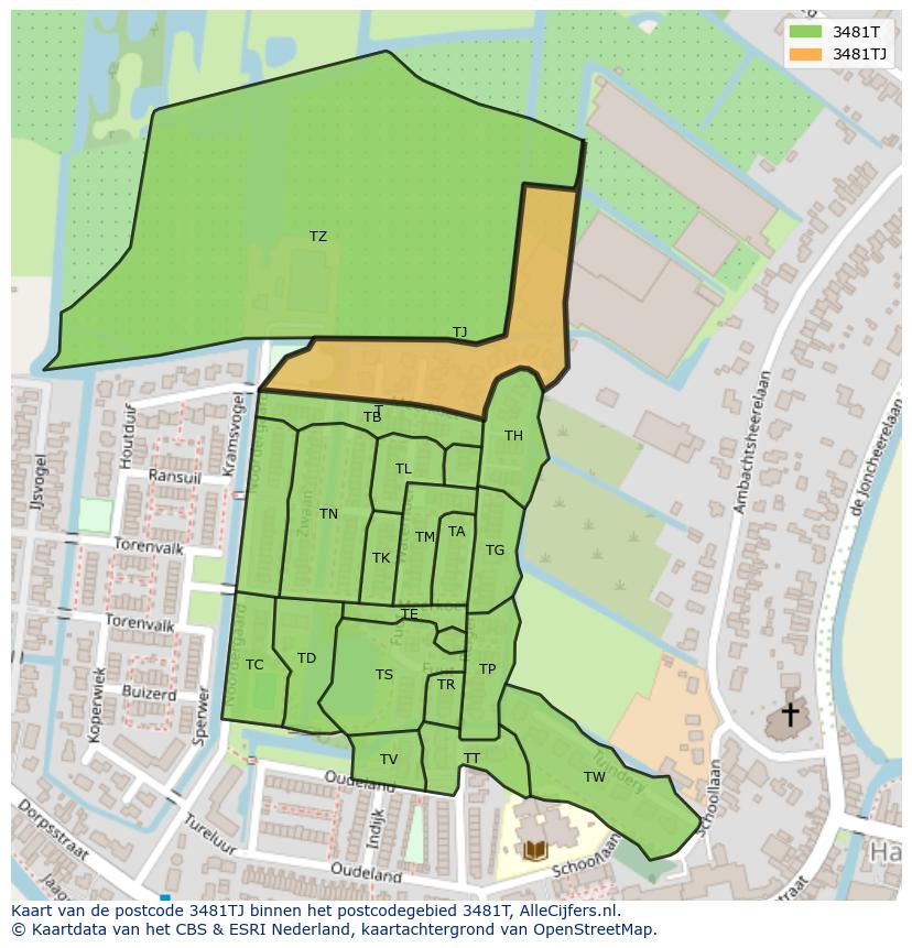Afbeelding van het postcodegebied 3481 TJ op de kaart.