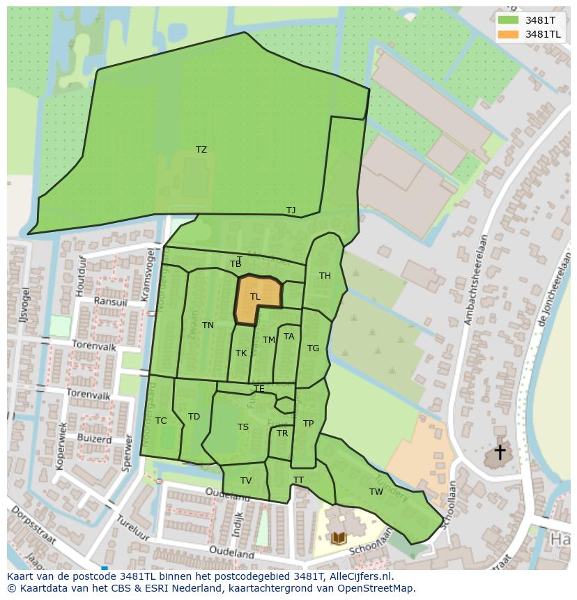 Afbeelding van het postcodegebied 3481 TL op de kaart.