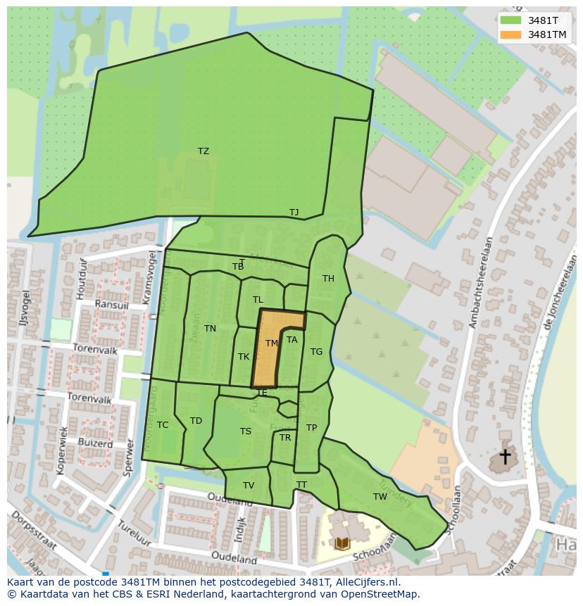 Afbeelding van het postcodegebied 3481 TM op de kaart.