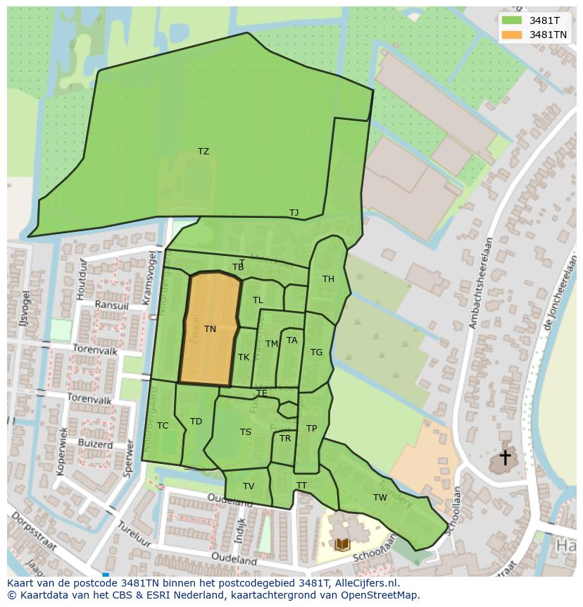 Afbeelding van het postcodegebied 3481 TN op de kaart.