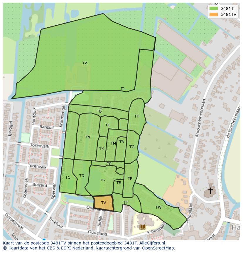 Afbeelding van het postcodegebied 3481 TV op de kaart.