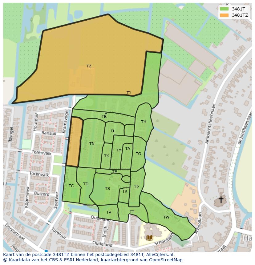 Afbeelding van het postcodegebied 3481 TZ op de kaart.