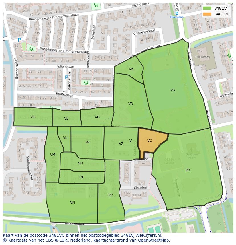 Afbeelding van het postcodegebied 3481 VC op de kaart.