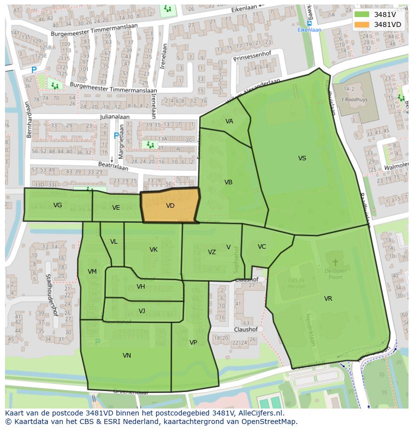 Afbeelding van het postcodegebied 3481 VD op de kaart.
