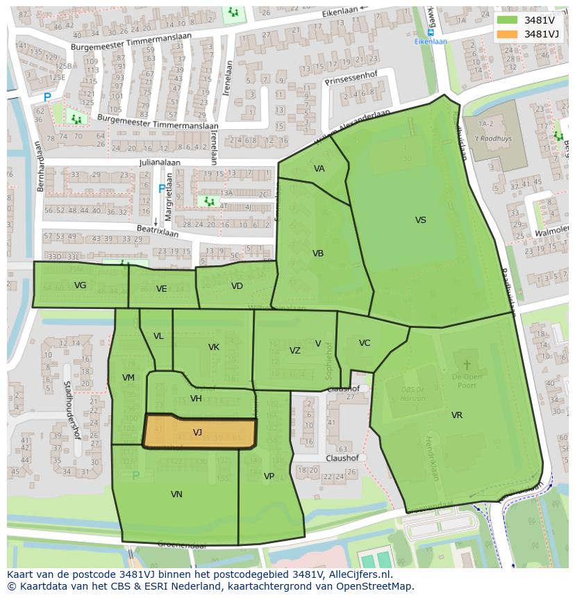 Afbeelding van het postcodegebied 3481 VJ op de kaart.