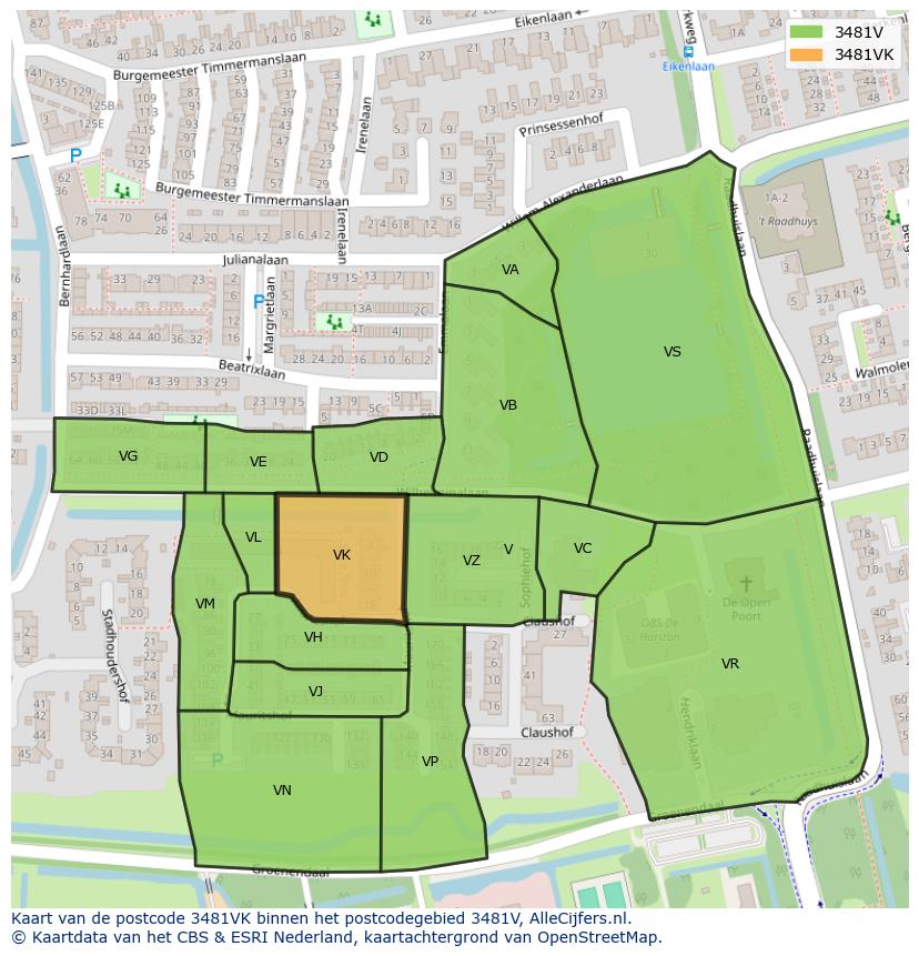 Afbeelding van het postcodegebied 3481 VK op de kaart.