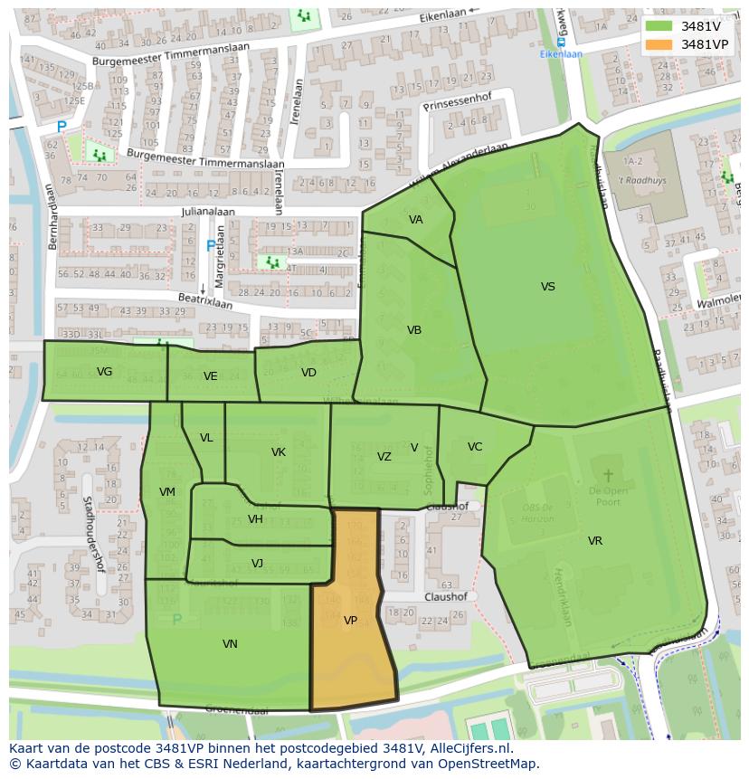 Afbeelding van het postcodegebied 3481 VP op de kaart.