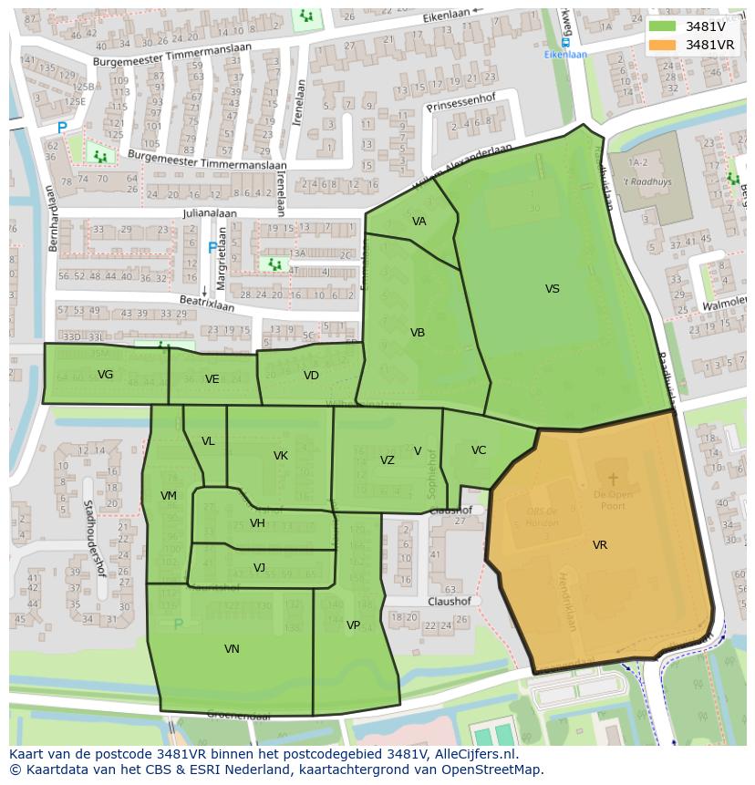 Afbeelding van het postcodegebied 3481 VR op de kaart.