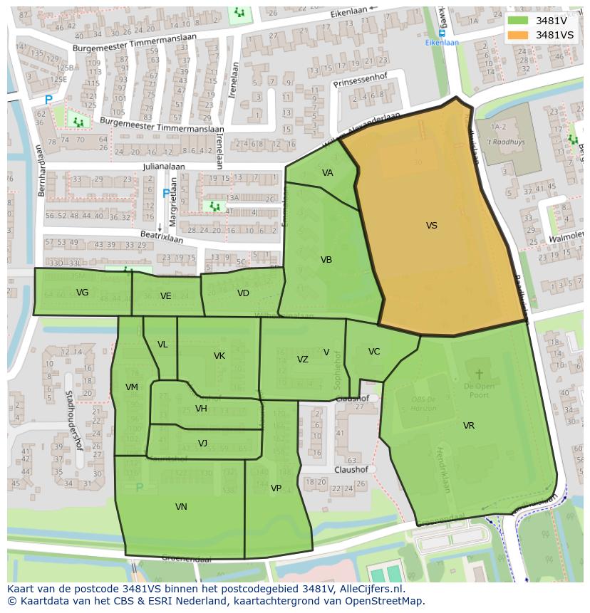 Afbeelding van het postcodegebied 3481 VS op de kaart.