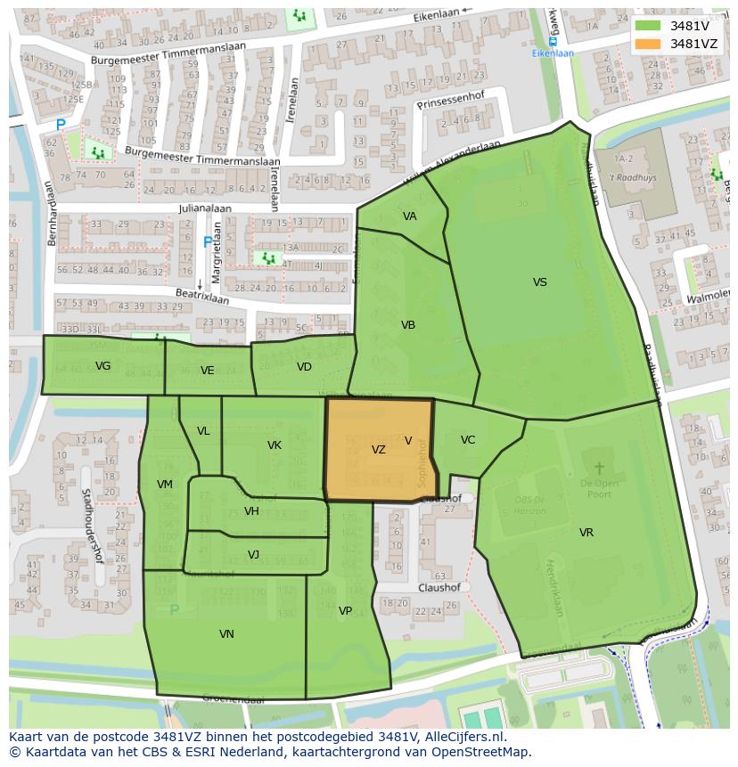Afbeelding van het postcodegebied 3481 VZ op de kaart.