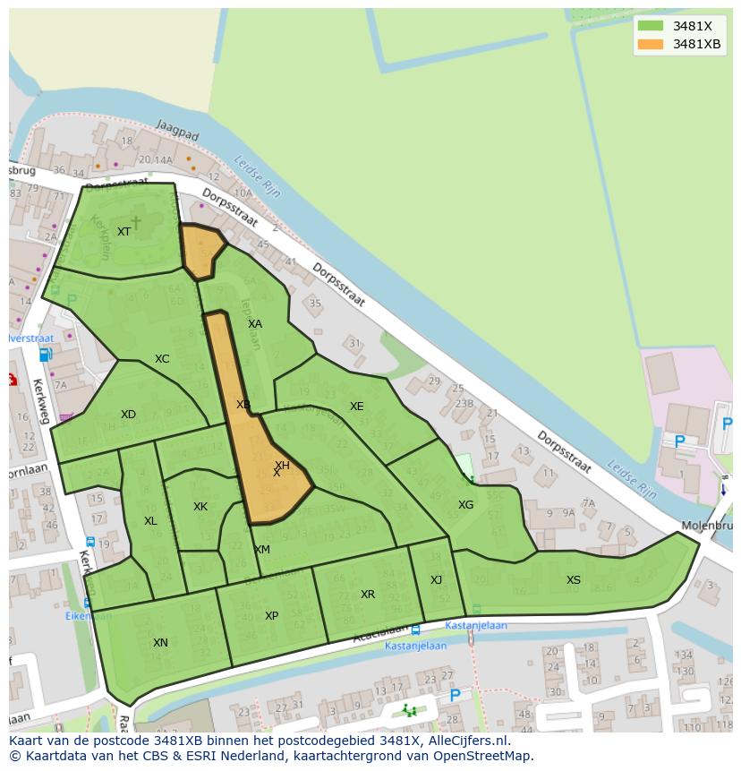 Afbeelding van het postcodegebied 3481 XB op de kaart.