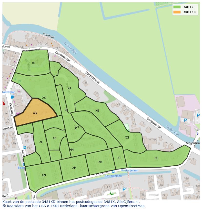 Afbeelding van het postcodegebied 3481 XD op de kaart.