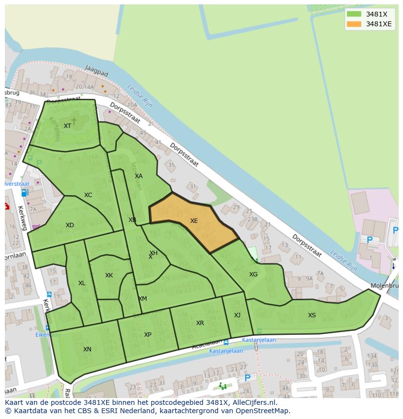 Afbeelding van het postcodegebied 3481 XE op de kaart.