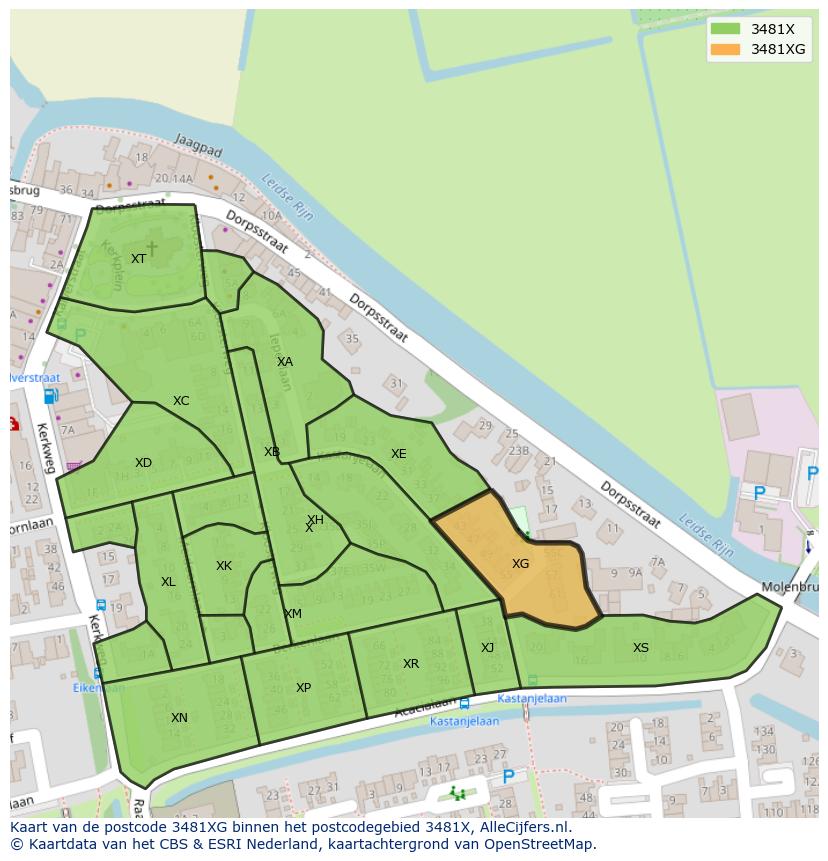 Afbeelding van het postcodegebied 3481 XG op de kaart.