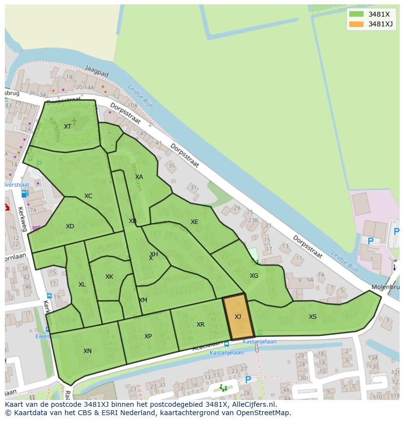 Afbeelding van het postcodegebied 3481 XJ op de kaart.