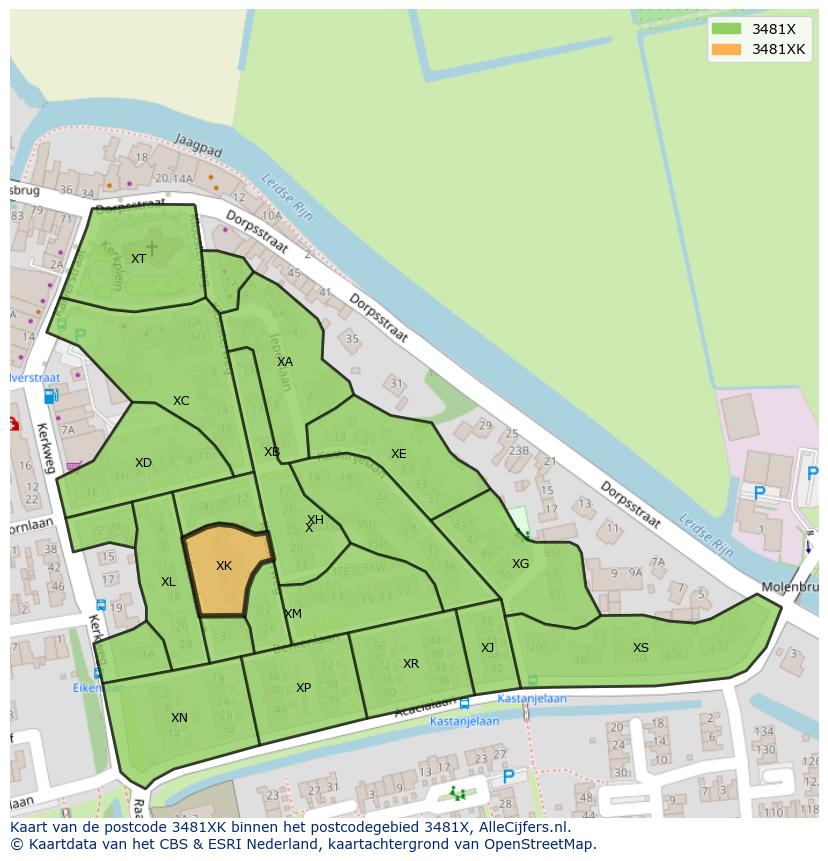 Afbeelding van het postcodegebied 3481 XK op de kaart.