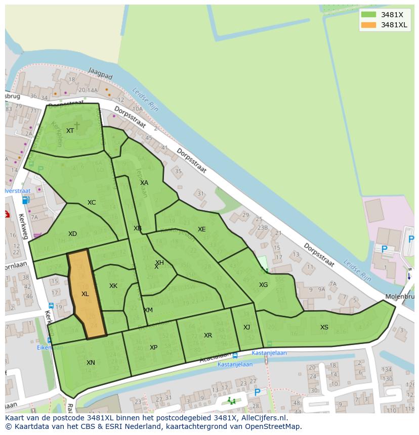 Afbeelding van het postcodegebied 3481 XL op de kaart.