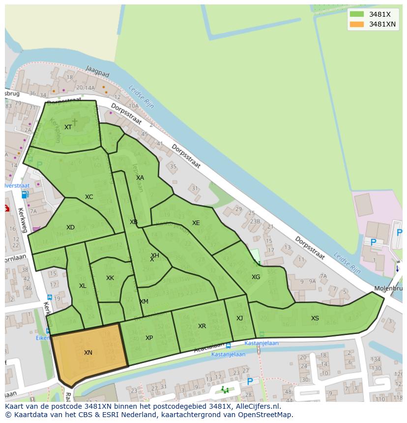 Afbeelding van het postcodegebied 3481 XN op de kaart.