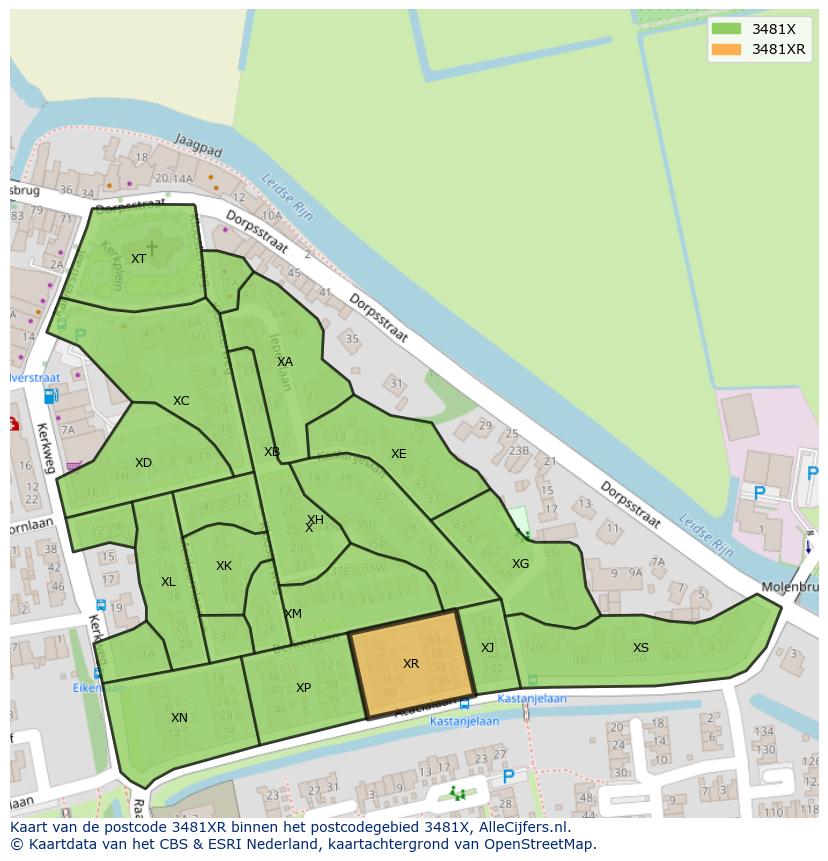 Afbeelding van het postcodegebied 3481 XR op de kaart.