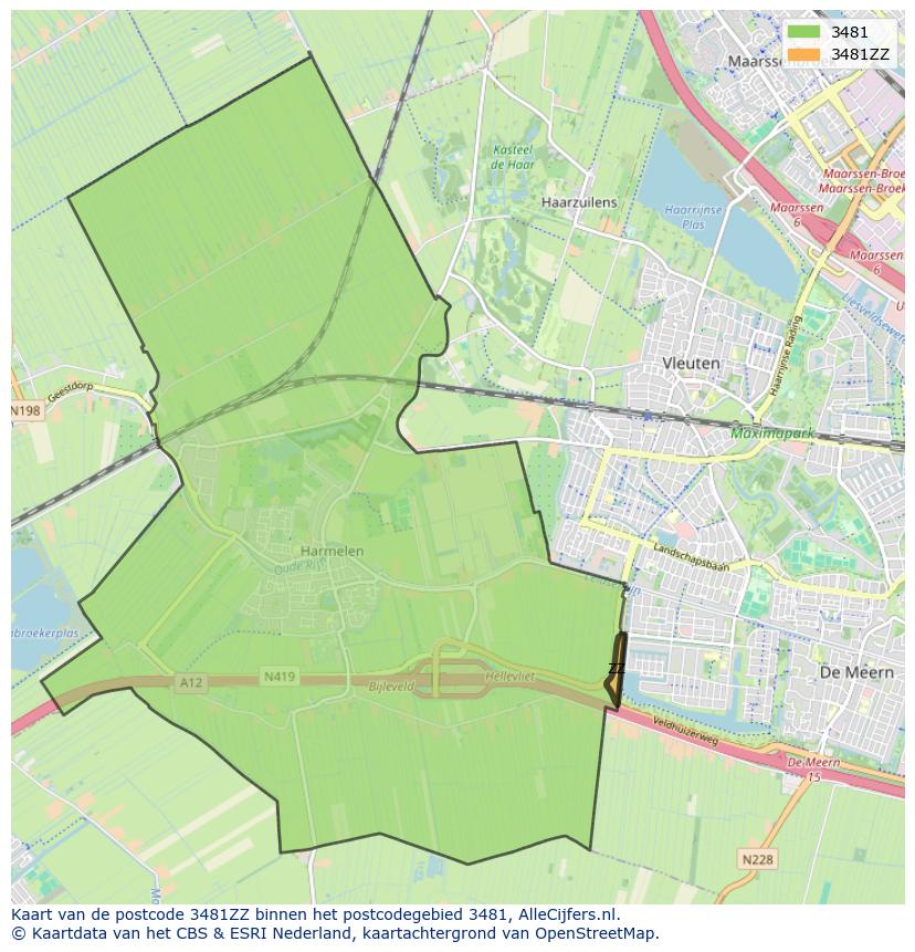 Afbeelding van het postcodegebied 3481 ZZ op de kaart.