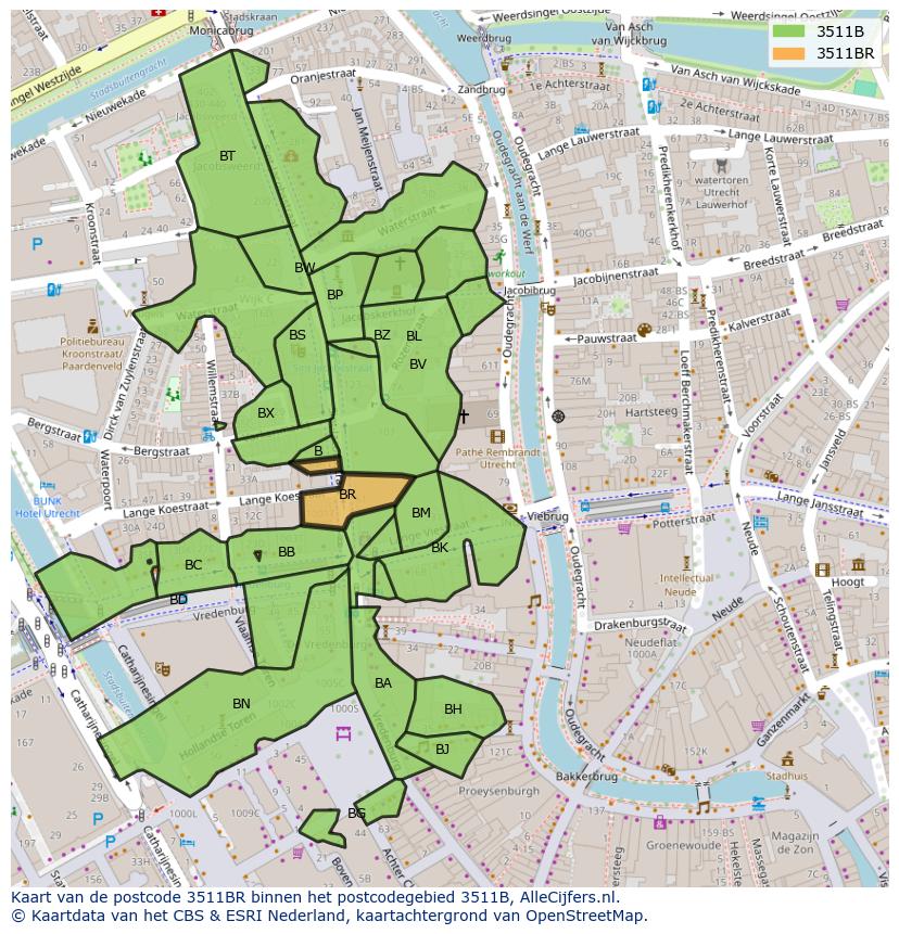 Afbeelding van het postcodegebied 3511 BR op de kaart.