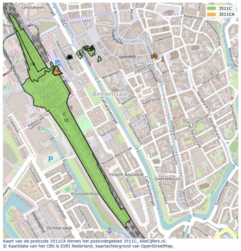 Afbeelding van het postcodegebied 3511 CA op de kaart.